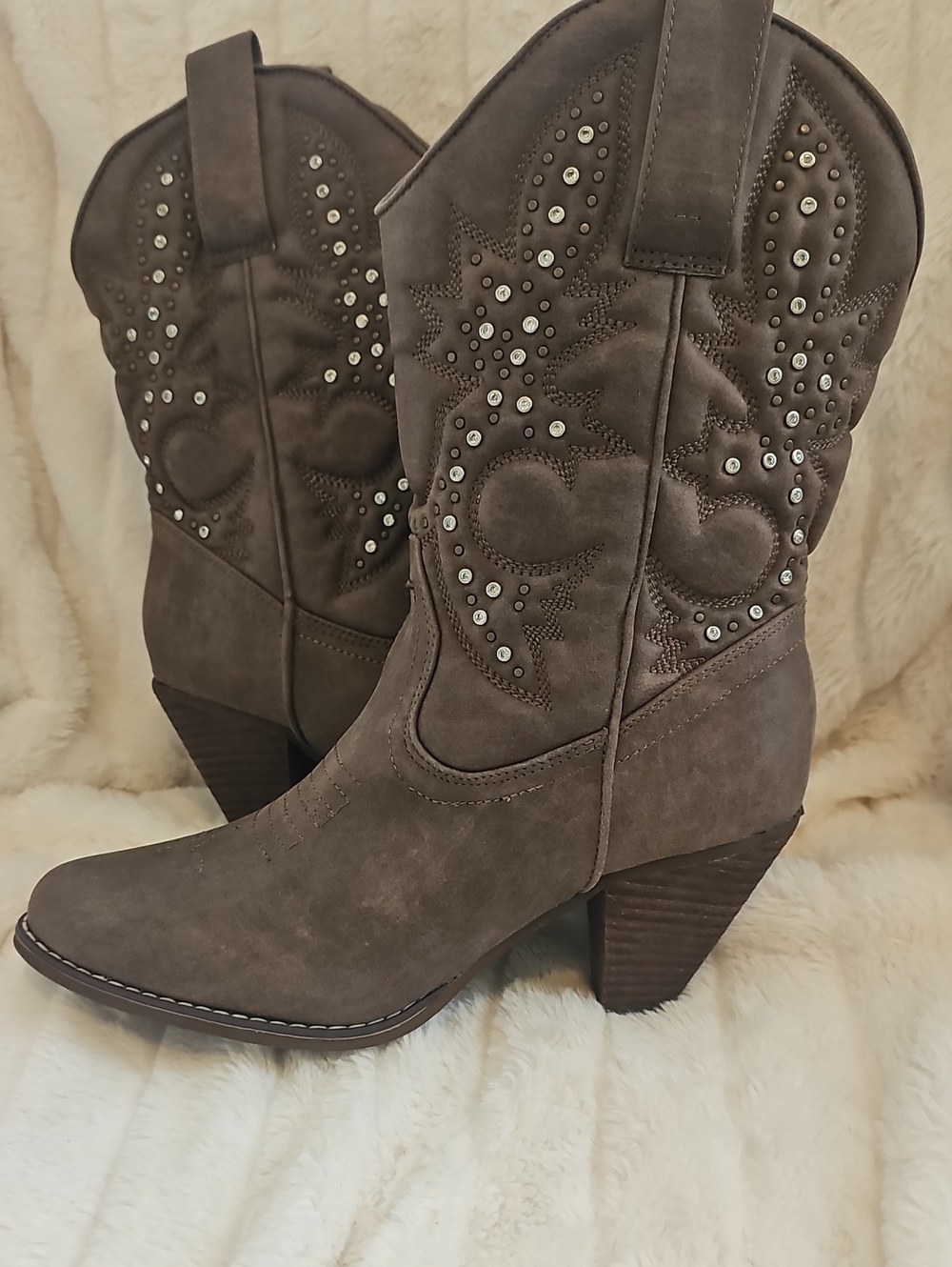 naughty monkey Taupe Western Studded Ankle Boots